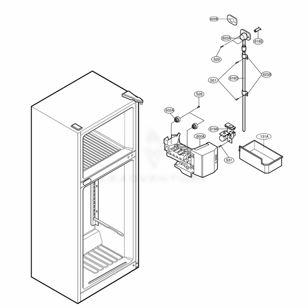 Ice Maker Parts Diagram and Parts List for 73254 ABICSEA LG Refrigerator