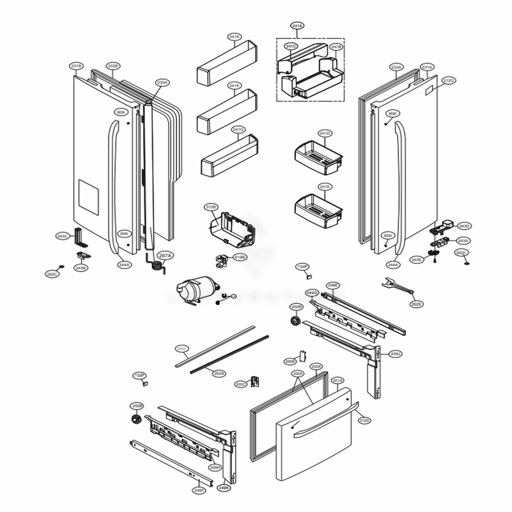 Door Parts Diagram and Parts List for LFX25973ST ASTCNA3 LG Refrigerator