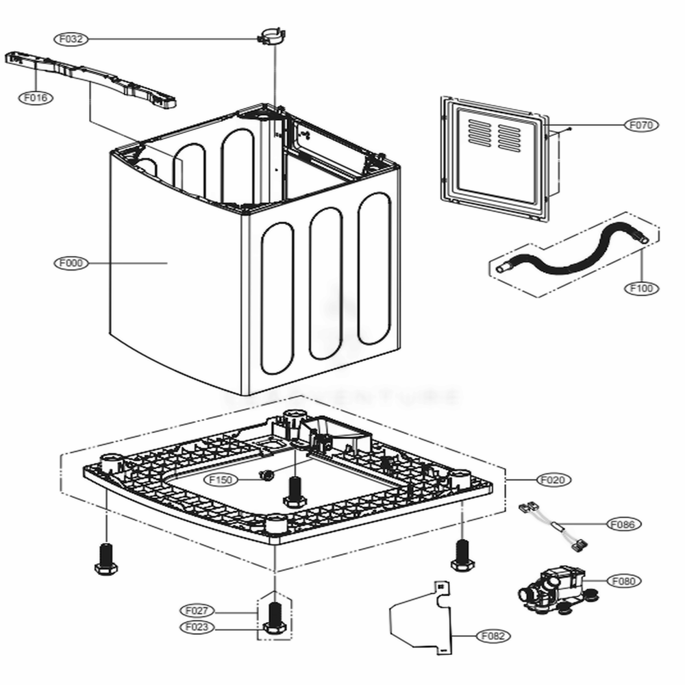 Outer Case Assembly Diagram and Parts List for WT1801HVA ASSEEUS LG Washer