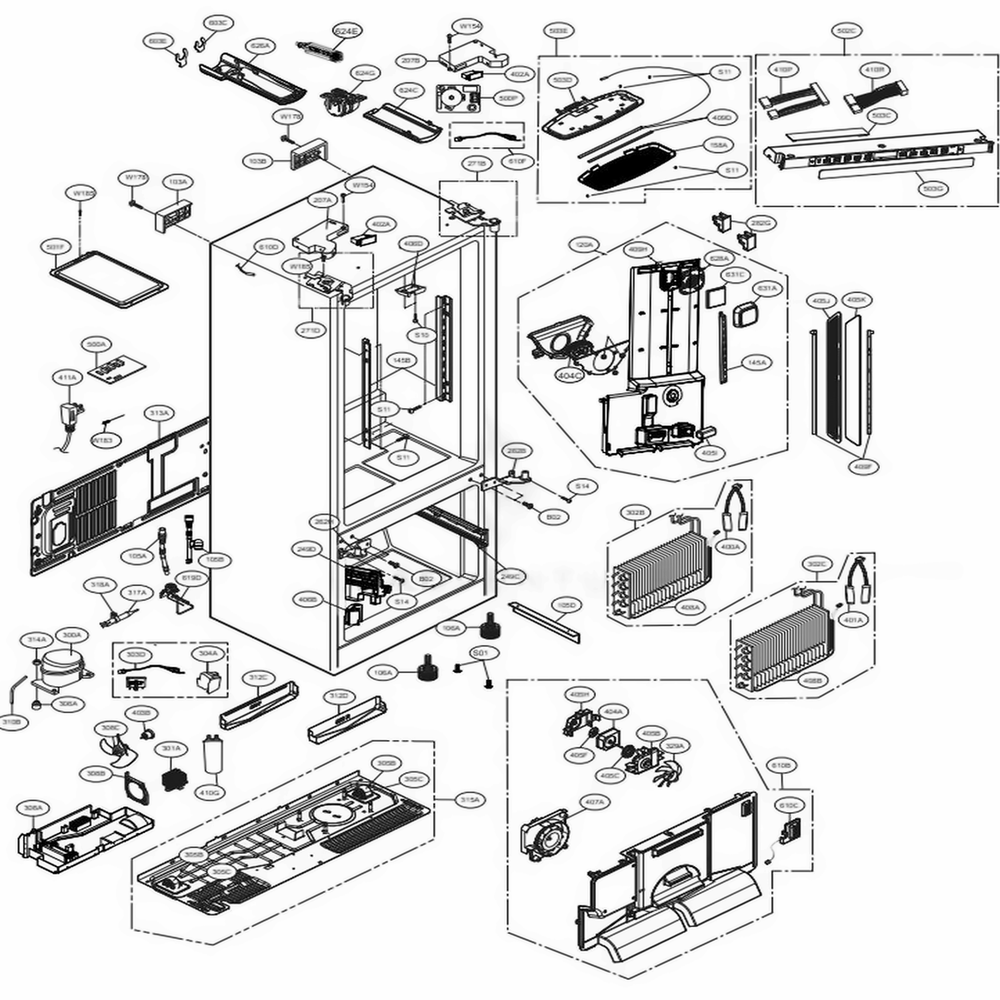 Case Parts Diagram and Parts List for 74027 ASBCSE0 LG Refrigerator