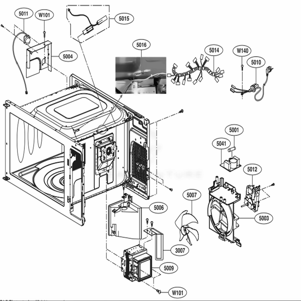 Interior Parts Diagram and Parts List for LMC2075BD CBDEBBY LG Microwave