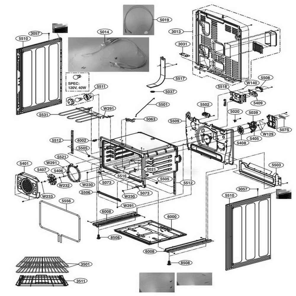 Lower Cavity Parts Diagram and Parts List for LUTD4919SN ASTLLGA LG Range
