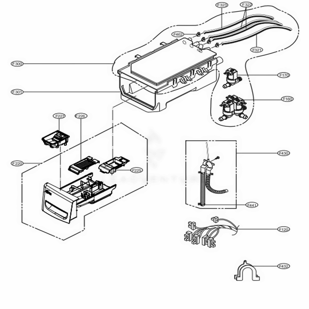 Dispenser Assembly Diagram and Parts List for WM3700HWA ABWEEUS LG Washer