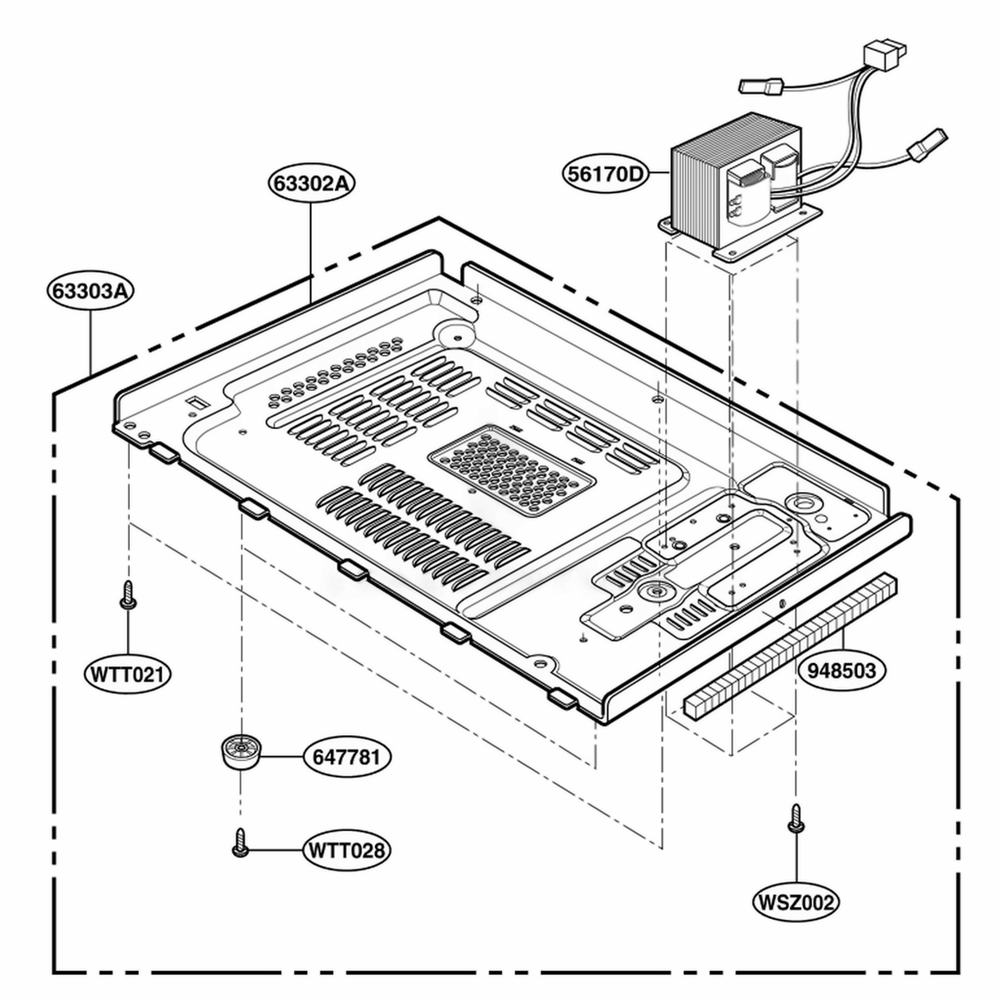 Base Plate Parts Diagram and Parts List for MT4110SKQ CMWEWRP LG Wall Oven