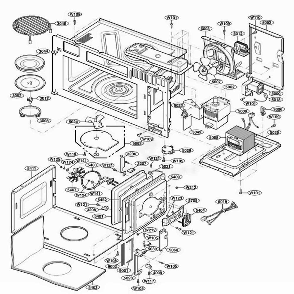 Interior Parts 1 Diagram and Parts List for 88519 ABKESEA LG Range