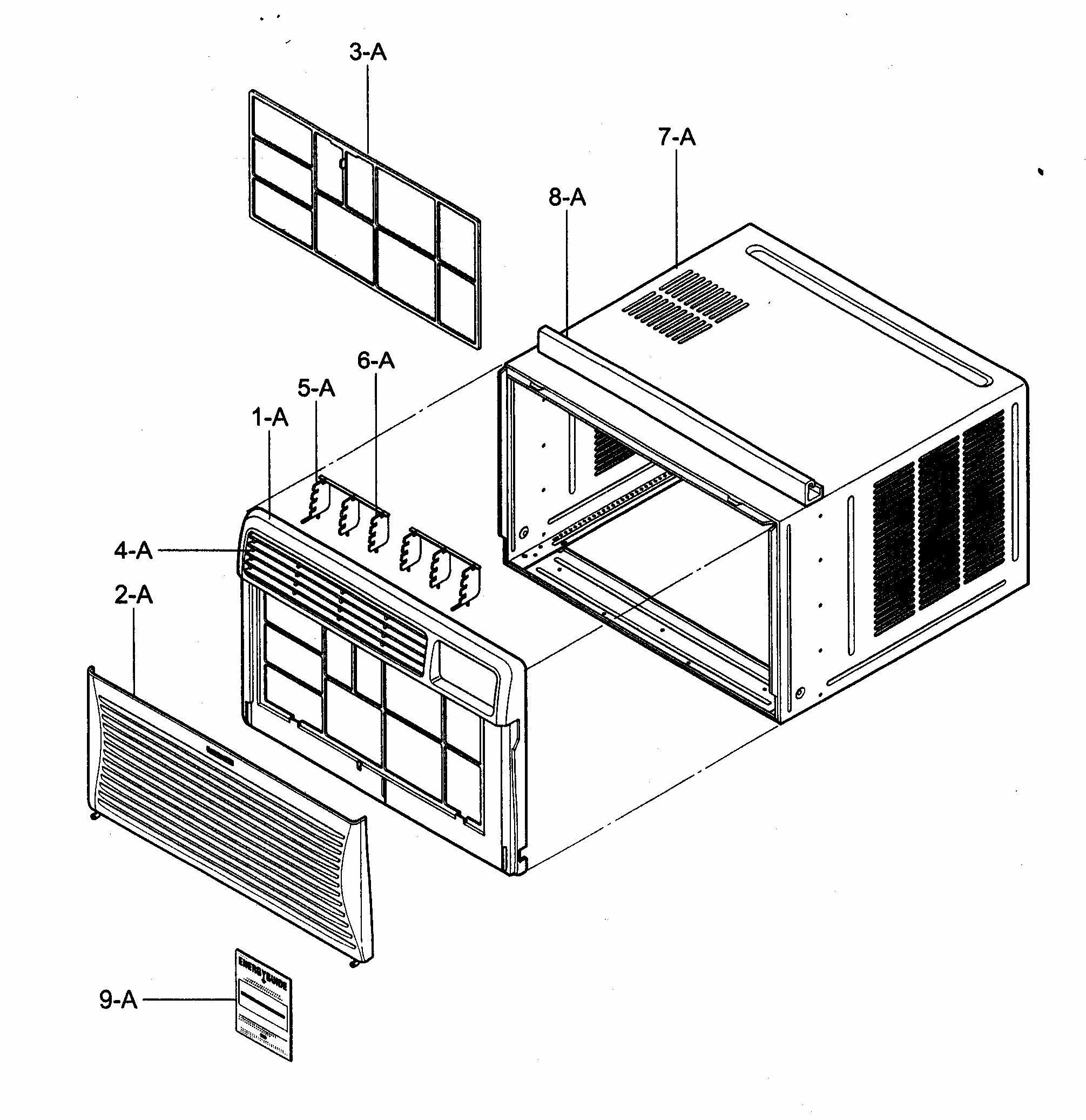 Cabinet/front Grille Assy Diagram and Parts List for 58074300400  Kenmore Air Conditioner