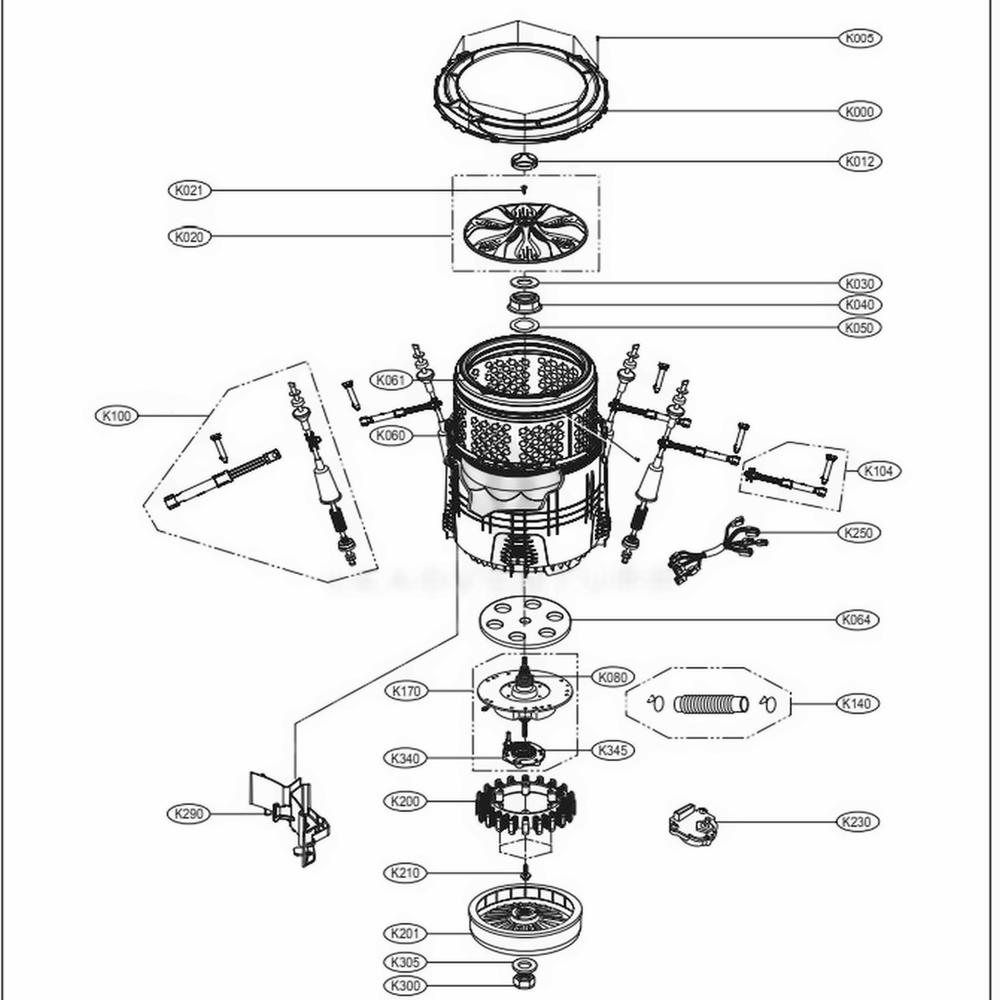 Tub Assembly Diagram and Parts List for LGWT7200CW ABWEEUS LG Washer Dryer Combo