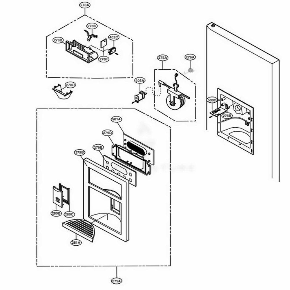 Dispenser Parts Diagram and Parts List for 79753 AST2SER LG Refrigerator