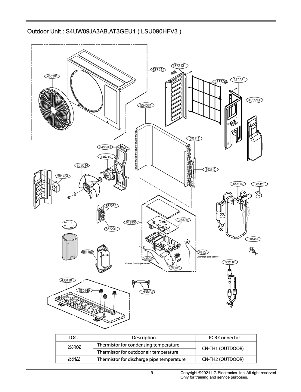 Outdoor Unit Diagram and Parts List for LSU090HFV3 AT3GEU1 LG Air Conditioner