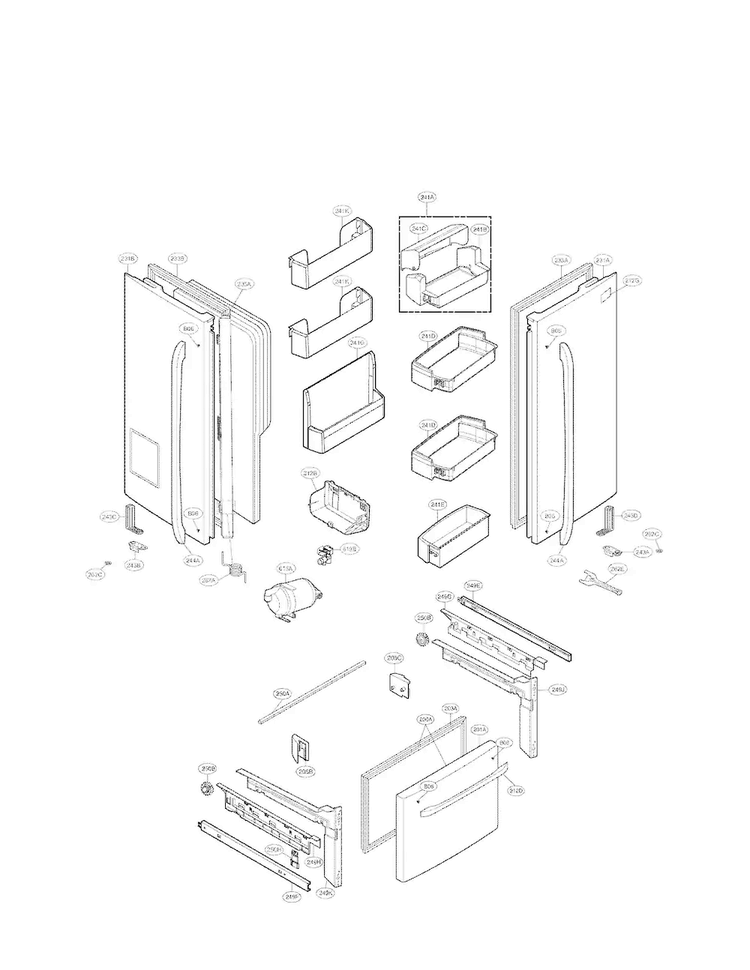 Door Parts Diagram and Parts List for LFX21976ST 03 LG Refrigerator