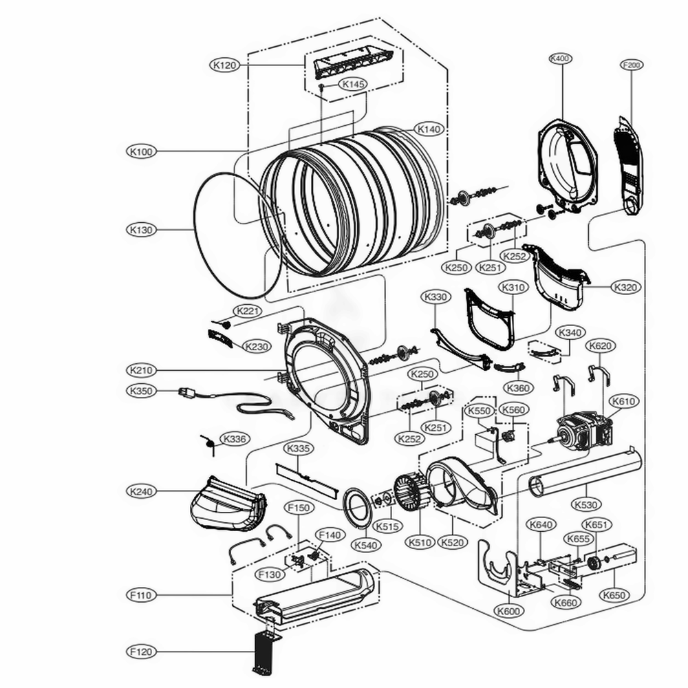 Drum And Motor Assembly: Electric Type Diagram and Parts List for 81362 ABWESEU LG Dryer