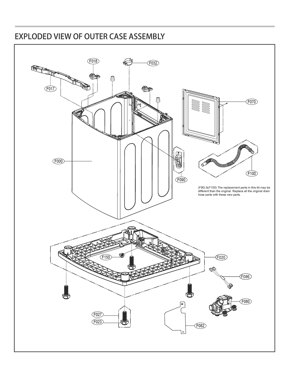 Outer Case Assembly Diagram and Parts List for T1743ADFP ABWEPUS LG Washer