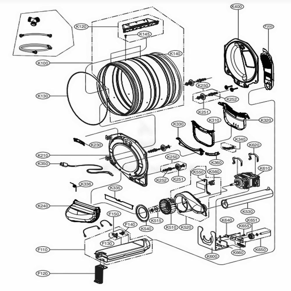 Drum And Motor Assembly: Electric Type Diagram and Parts List for DLE3460V ASSEEUS LG Dryer