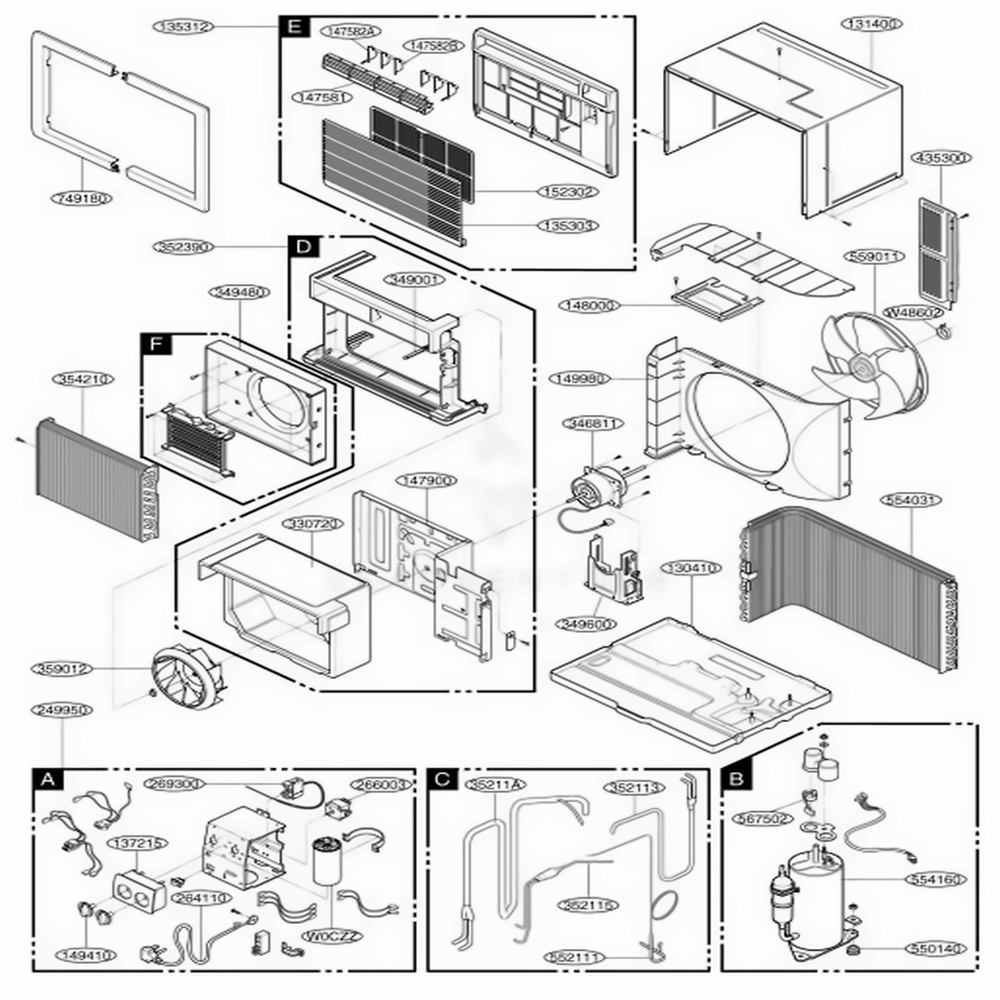 Main Diagram and Parts List for US12A10A AWYBFRD LG Air Conditioner