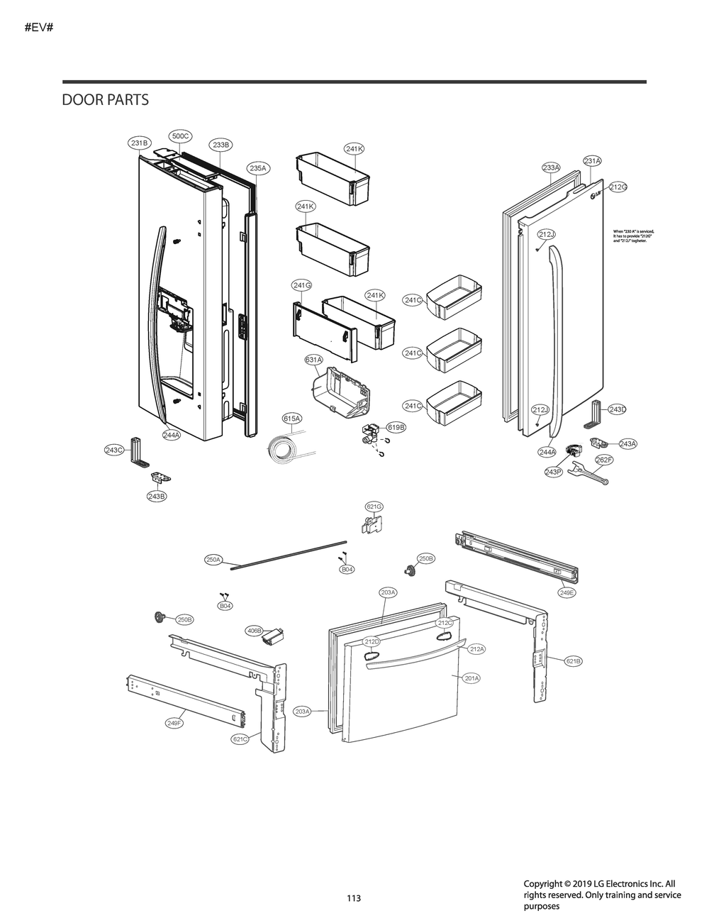 Door Parts Diagram and Parts List for GM-L258NKXM ASBCNA1 LG Refrigerator