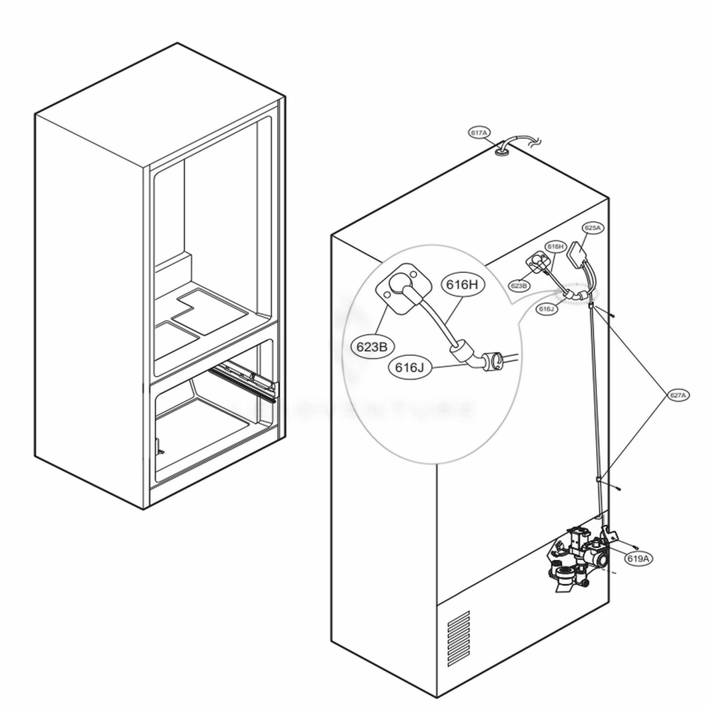 Valve And Water Tube Parts Diagram and Parts List for 70357 ASBCSE0 LG Refrigerator