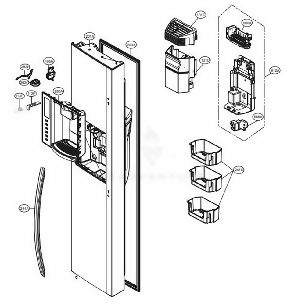 Freezer Door Diagram and Parts List for LSXS26386S ASTCNA0 LG Refrigerator