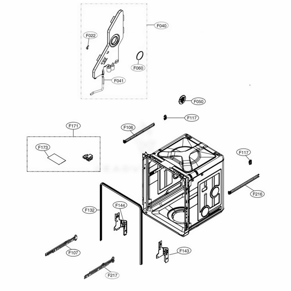 Tub Assembly Diagram and Parts List for SKSDW2401S ASTESNA LG Range