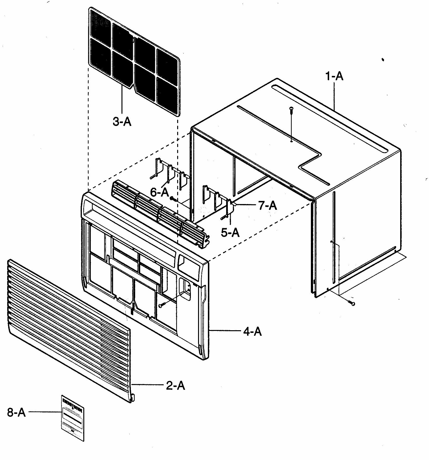 Cabinet Front Grille Assy Diagram and Parts List for 58073144300  Kenmore Air Conditioner