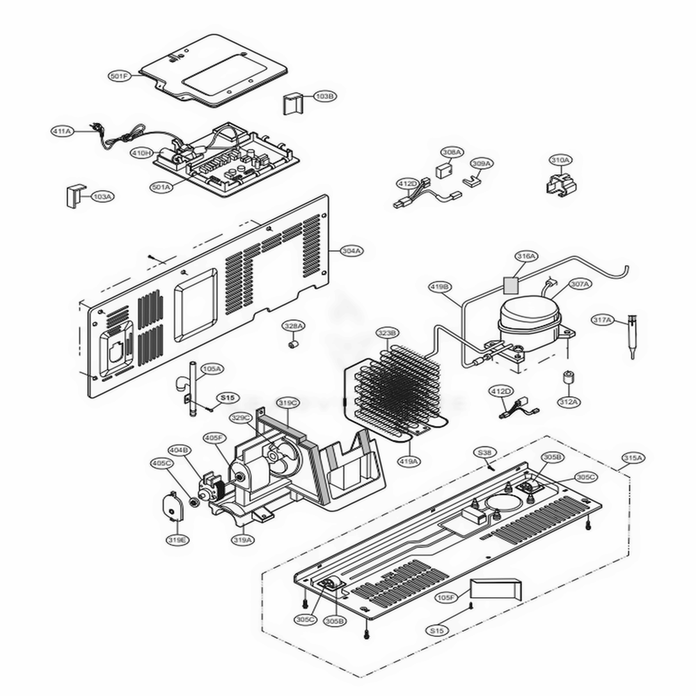 Mechanical Compartment Diagram and Parts List for LSC27925SB AWBCNA0 LG Refrigerator