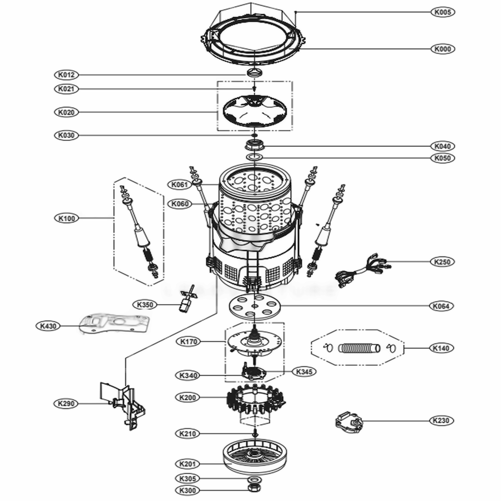 Tub Assembly Diagram and Parts List for WT1201CW ABWEPUS LG Washer