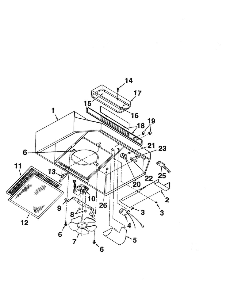 Range Hood Diagram and Parts List for 23351848590  Kenmore Range Hood