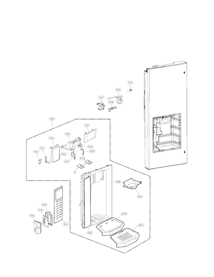Dispenser Parts Diagram and Parts List for LFX28977ST 02 LG Refrigerator