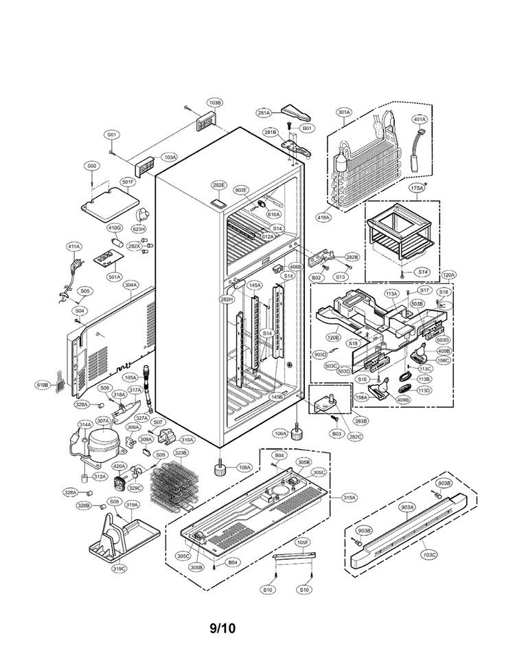 Case Parts Diagram and Parts List for LRTN19320BQ  LG Refrigerator