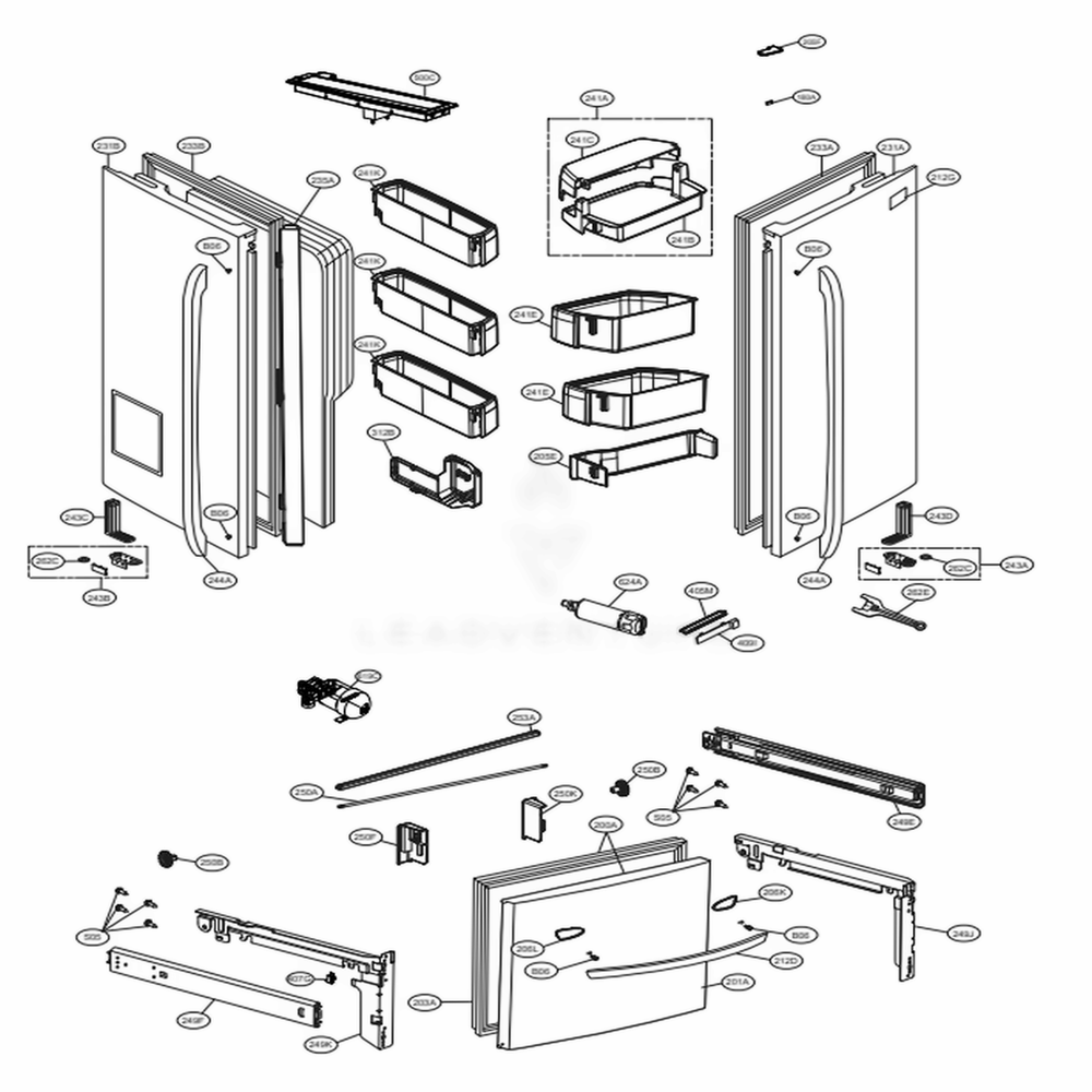 Door Parts Diagram and Parts List for LFXC24726D ASBCNA1 LG Refrigerator
