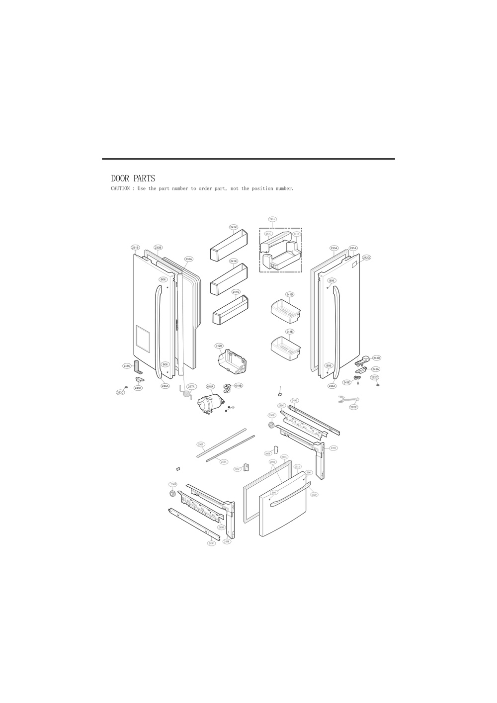 Door Parts Diagram and Parts List for GC-L258VQXD ASWCNA6 LG Refrigerator