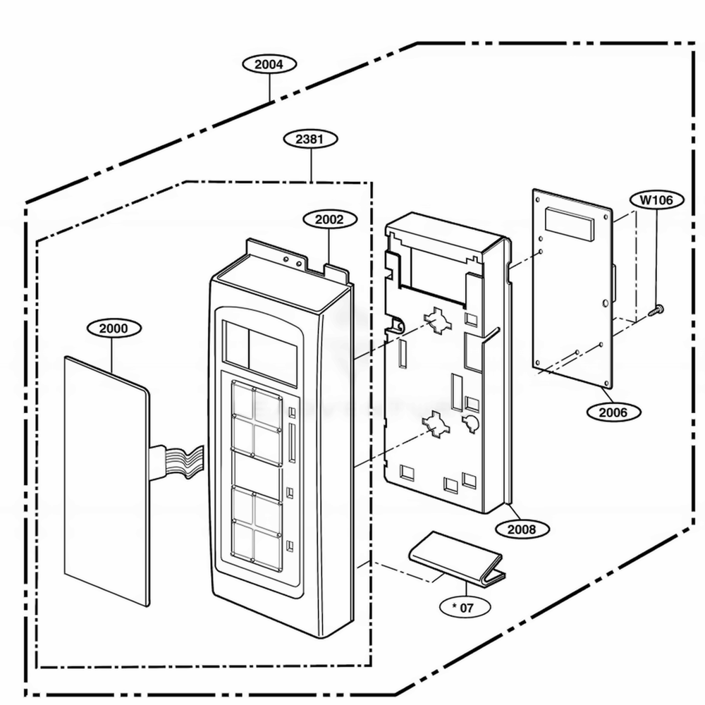 Controller Parts Diagram and Parts List for 63652 AW1ESEA LG Range