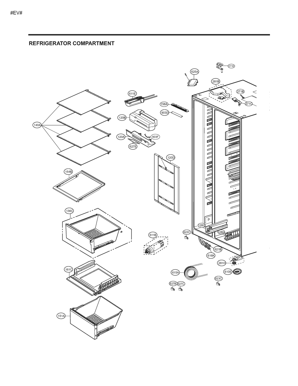 Refrigerator Compartment Diagram and Parts List for GM-L267NKBL ASBCSE1 LG Refrigerator