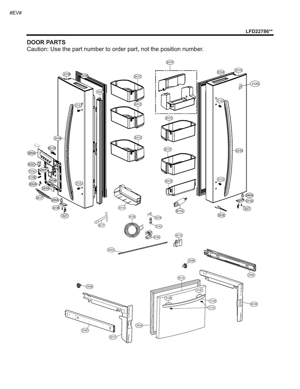 Door Parts Diagram and Parts List for GM-F223RQXM ASWCNA1 LG Refrigerator