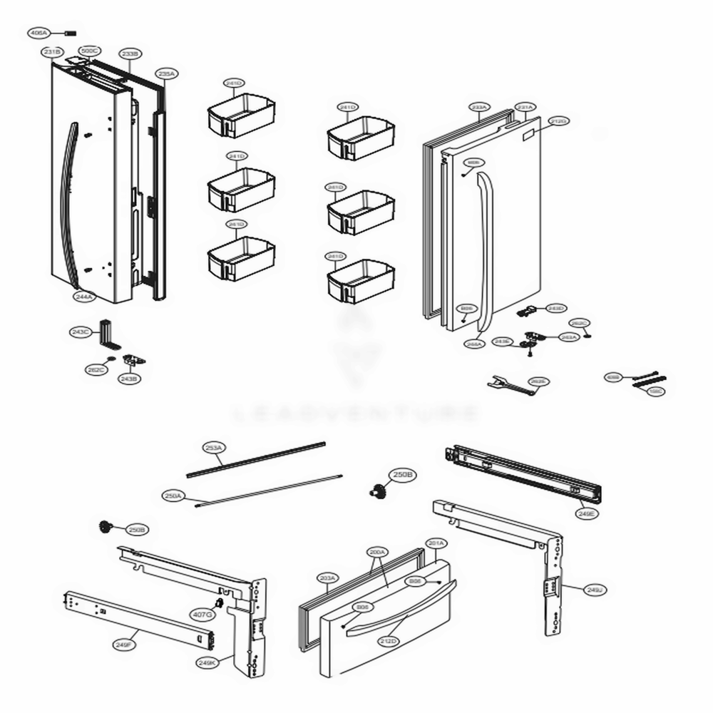 Door Parts Diagram and Parts List for 74105 ASTCSE2 LG Refrigerator