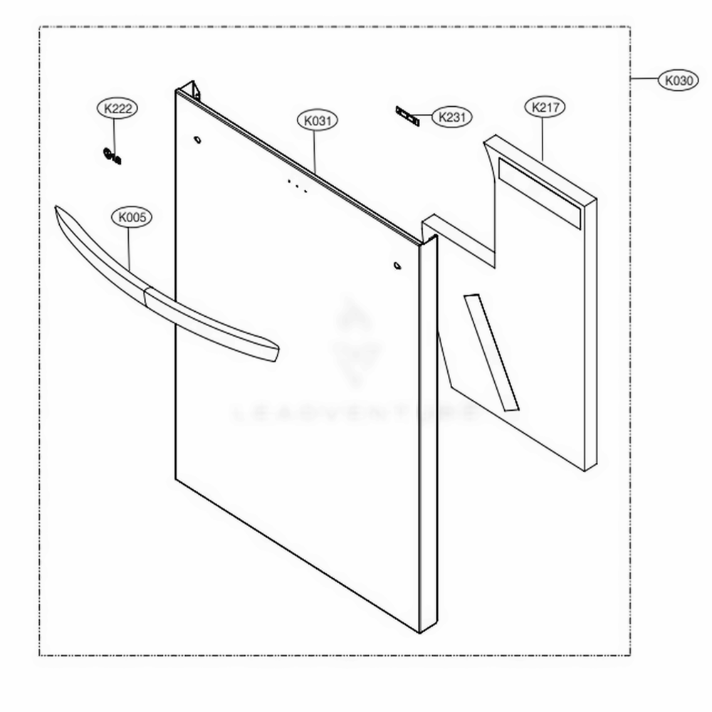 Front Cover Assembly Diagram and Parts List for LDT5665BD ABDEEUS LG Dishwasher