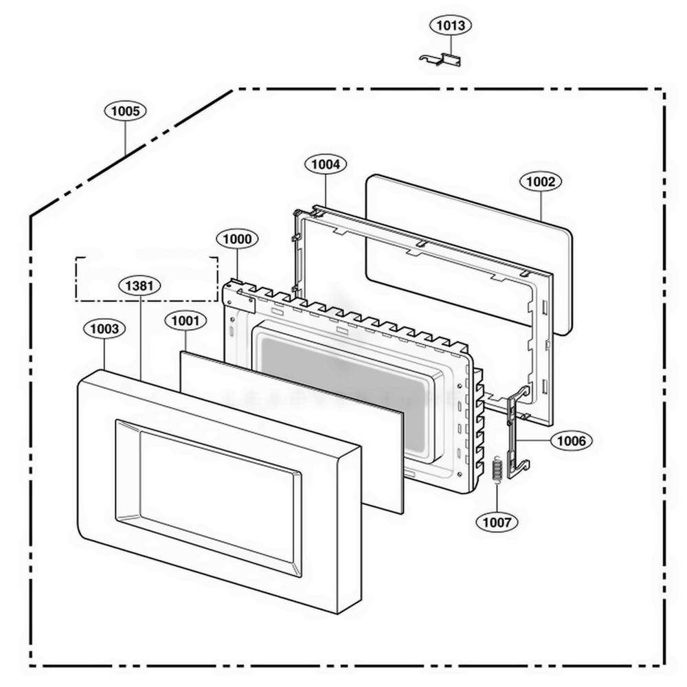 Door Parts Diagram and Parts List for 65222 CWHESEA LG Range