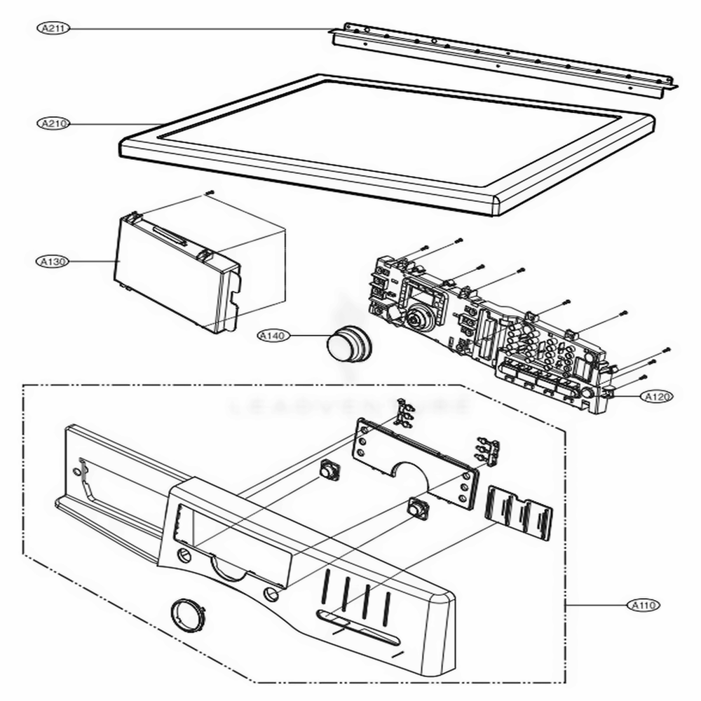 Control Panel And Plate Assembly Diagram and Parts List for 90441 ABWESEC LG Dryer