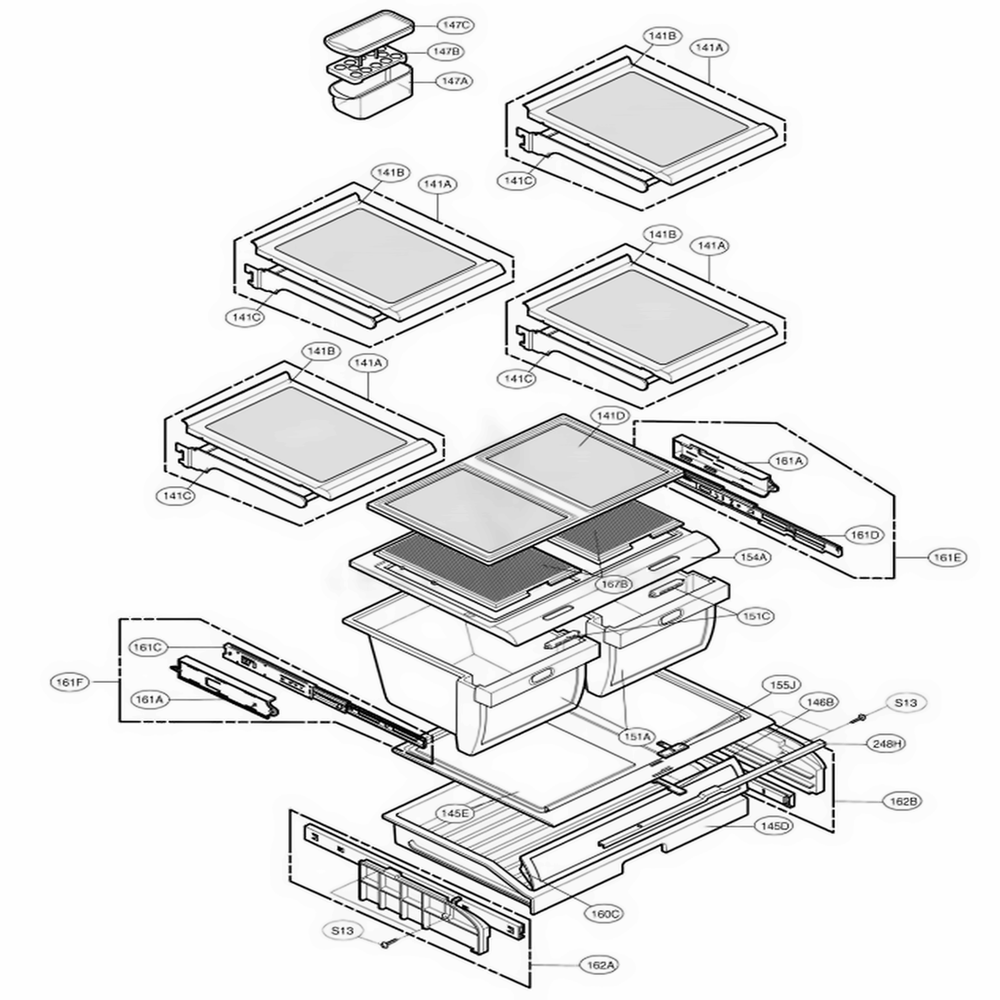 Refrigerator Parts Diagram and Parts List for 77712 ASWCSER LG Refrigerator