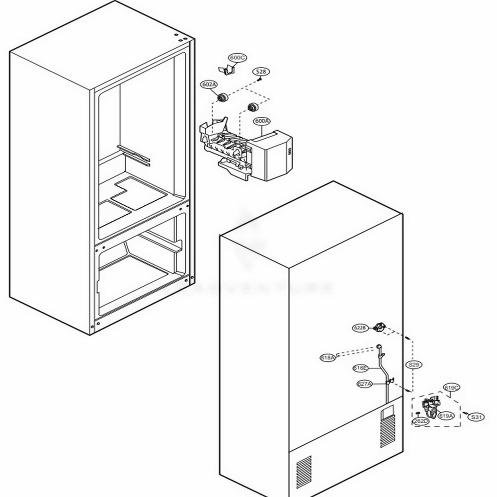 Ice Maker Parts Diagram and Parts List for LBC22520SW ASW1LGG LG Refrigerator