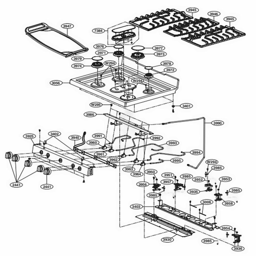 Cooktop Parts Diagram and Parts List for LRG3193SB FBKELGA LG Range