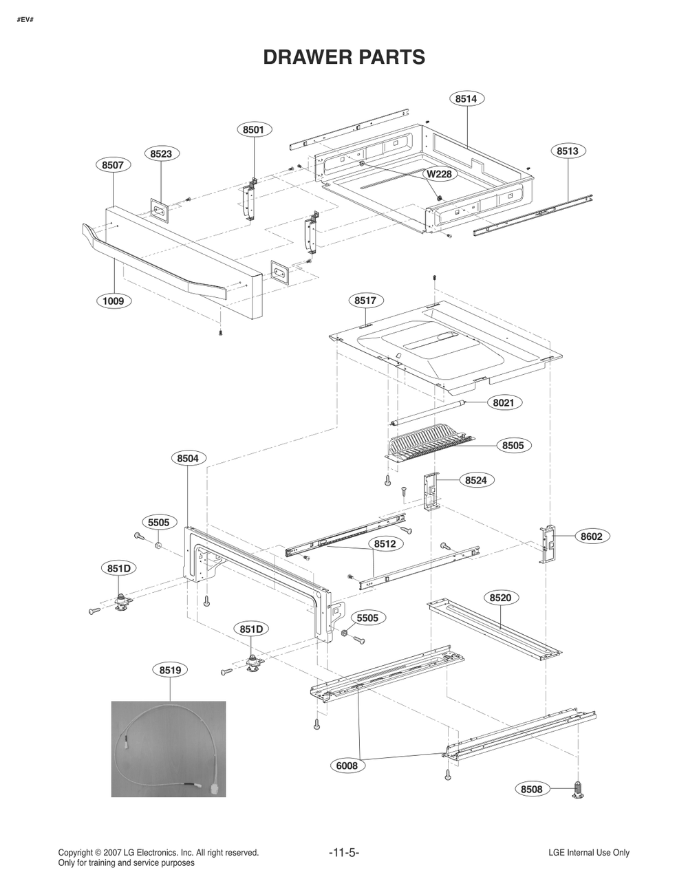 Drawer Parts Diagram and Parts List for FS1787US AS6LSTD LG Range
