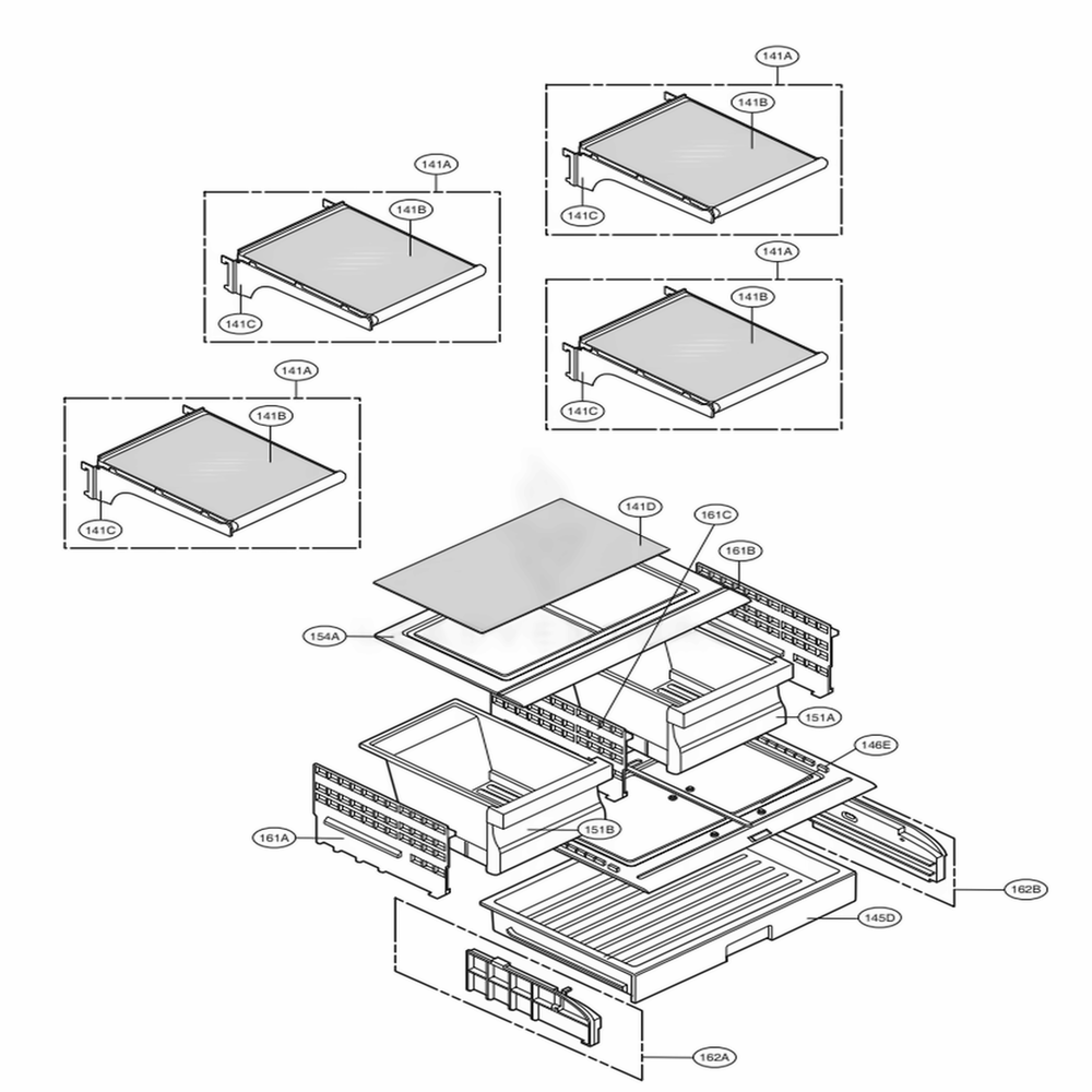 Refrigerator Parts Diagram and Parts List for 71609 AWBCSE5 LG Refrigerator