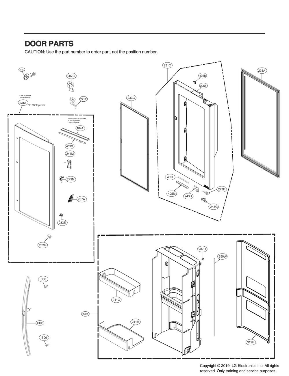 Door Parts 2 Diagram and Parts List for GR-X30GMKYM ASBCNA2 LG Refrigerator