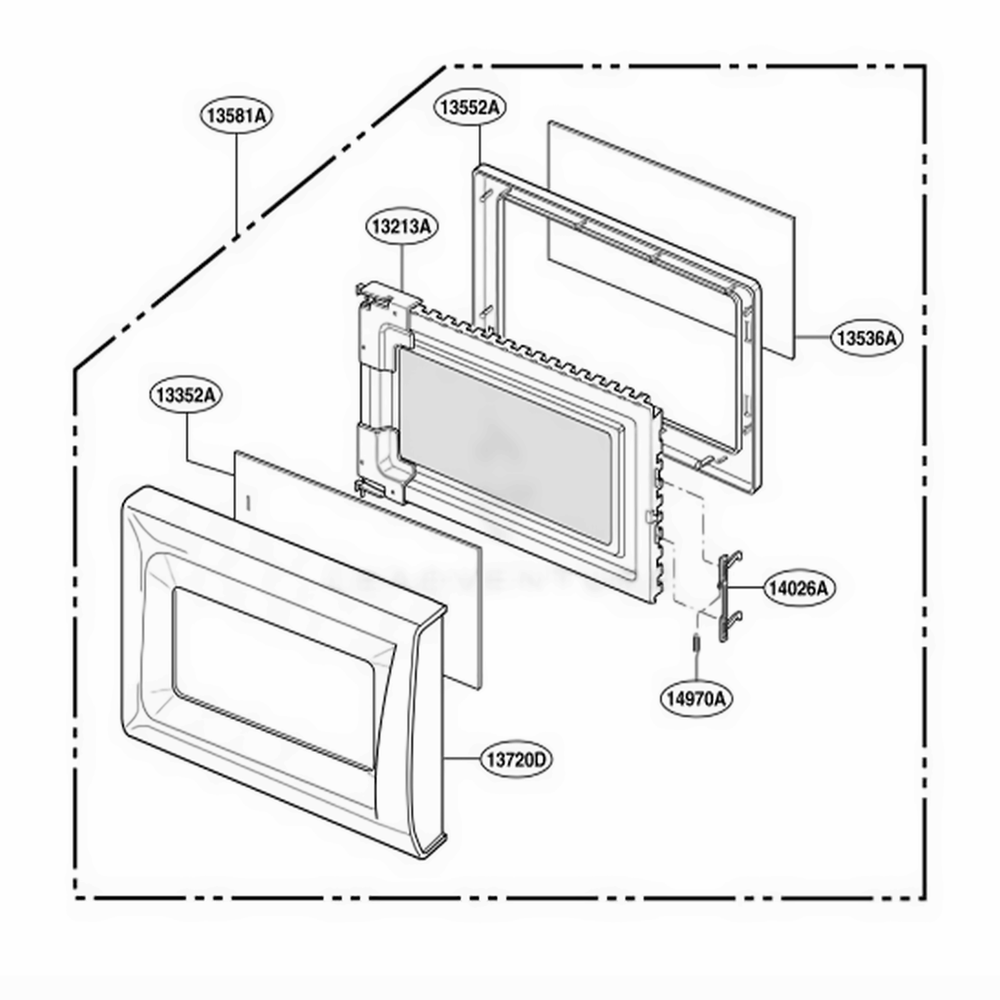 Door Parts Diagram and Parts List for MA795W01 CW5EGSE LG Microwave
