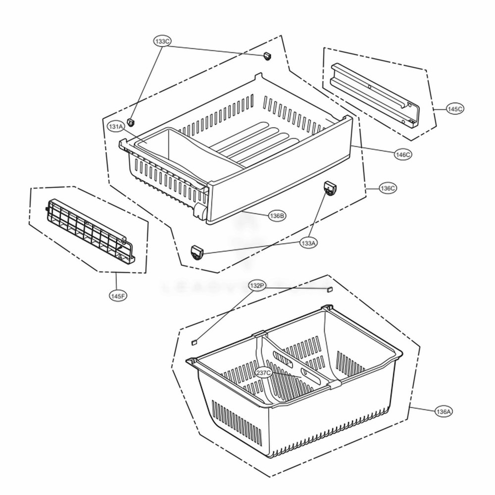 Freezer Parts Diagram and Parts List for 71355 ASTCSE0 LG Refrigerator