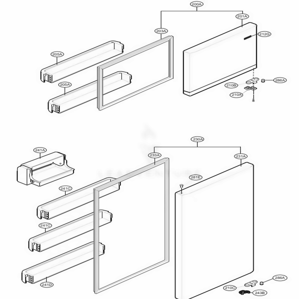 Door Parts Diagram and Parts List for LTCS24223S ASTCNA6 LG Refrigerator