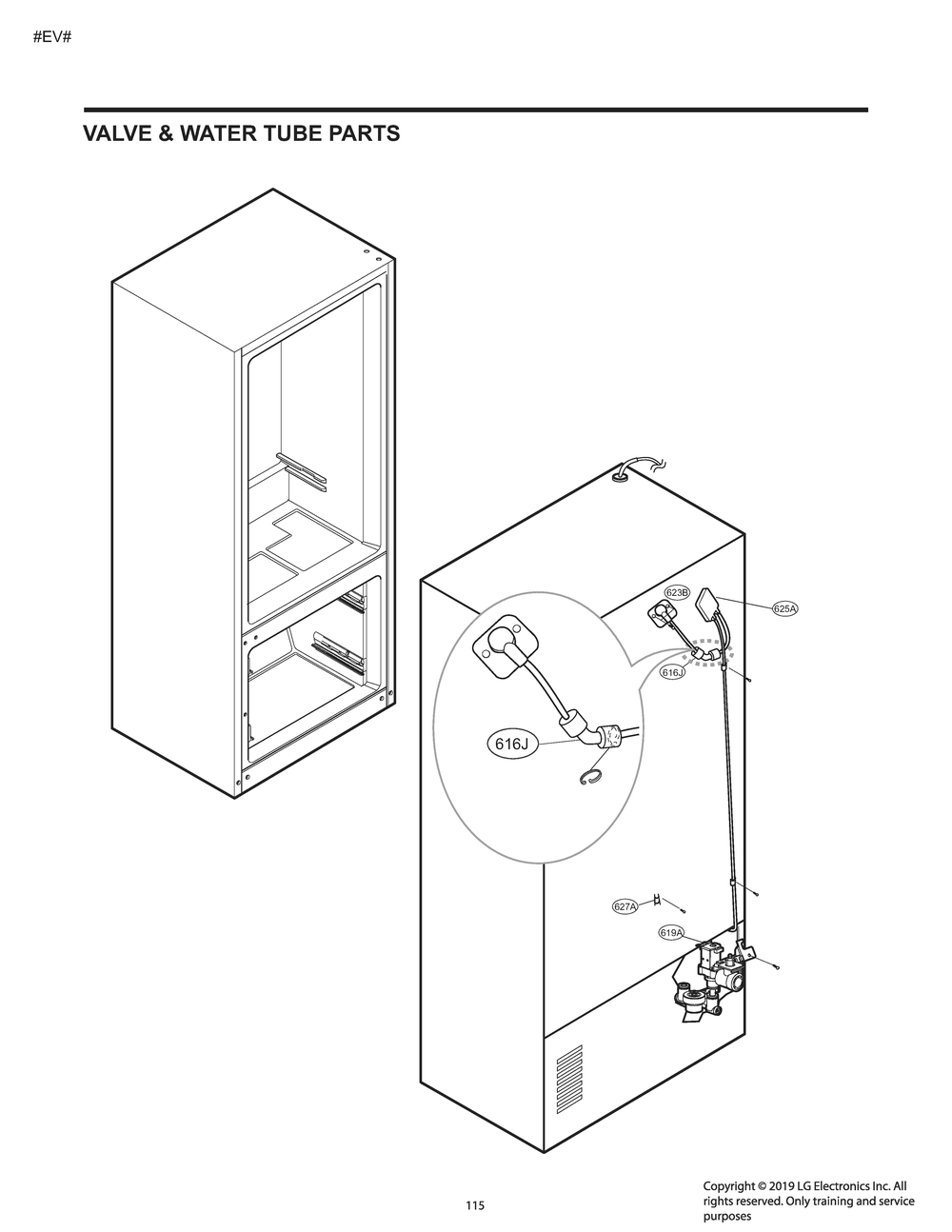 Valve And Water Tube Parts Diagram and Parts List for GM-L258NKXM ASBCNA1 LG Refrigerator