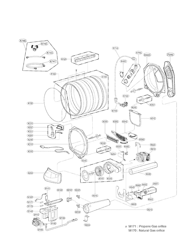 Drum And Motor Assembly Parts Diagram and Parts List for DLGY1202W  LG Dryer