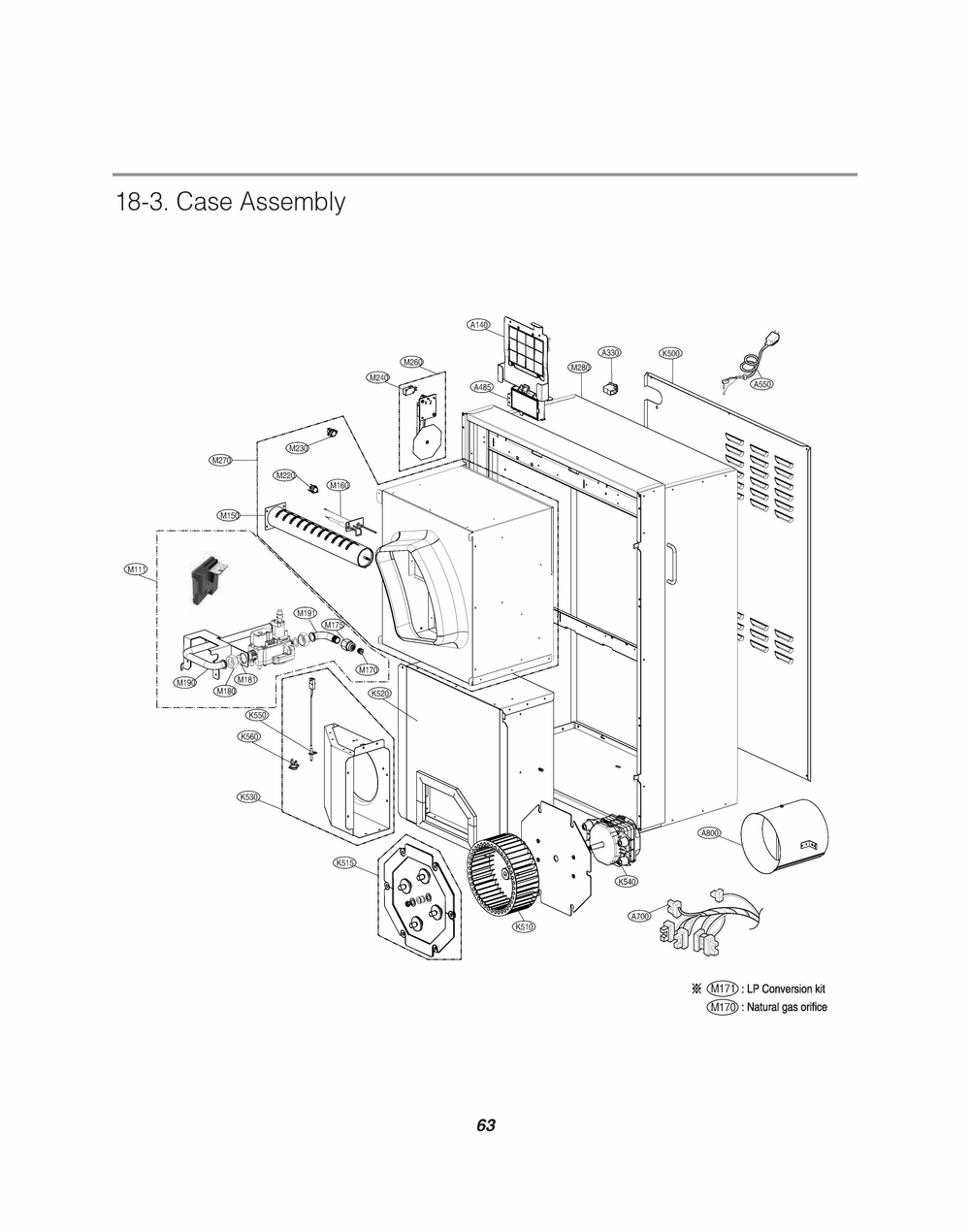 Case Assembly Diagram and Parts List for RN1870AN2 ASSEELC LG Dryer