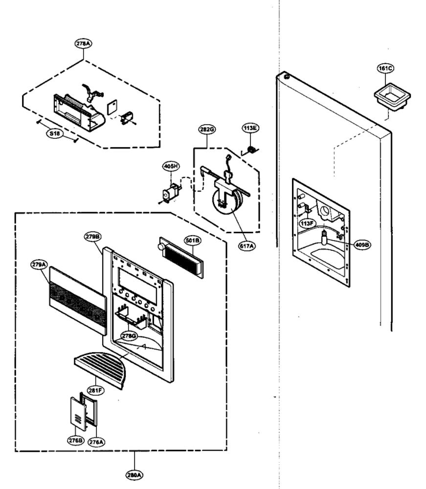 Dispenser Parts Diagram and Parts List for LSC26905TT 00 LG Refrigerator